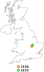 map showing distance between LE16 and LE15