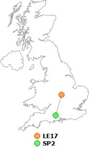 map showing distance between LE17 and SP2