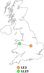 map showing distance between LE2 and LL23