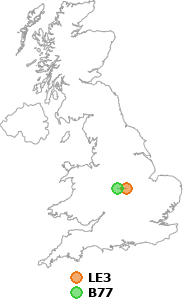 map showing distance between LE3 and B77