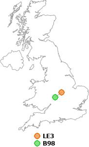 map showing distance between LE3 and B98