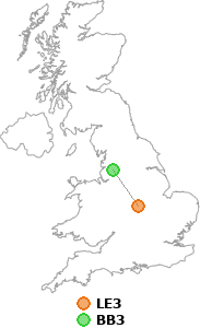 map showing distance between LE3 and BB3