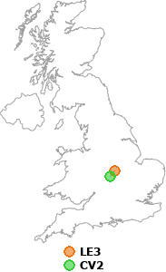 map showing distance between LE3 and CV2