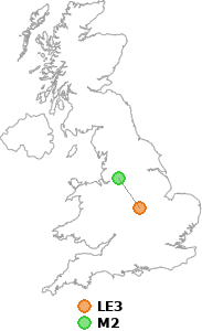 map showing distance between LE3 and M2