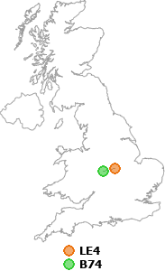 map showing distance between LE4 and B74