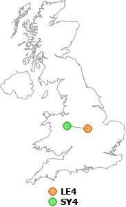 map showing distance between LE4 and SY4