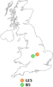 map showing distance between LE5 and B5