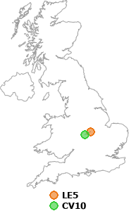 map showing distance between LE5 and CV10