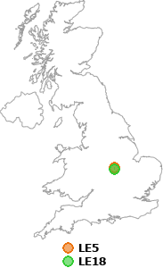 map showing distance between LE5 and LE18