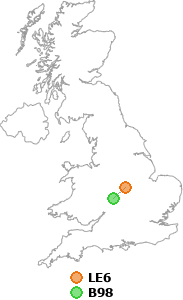 map showing distance between LE6 and B98