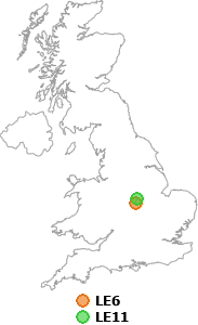 map showing distance between LE6 and LE11