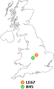 map showing distance between LE67 and B45