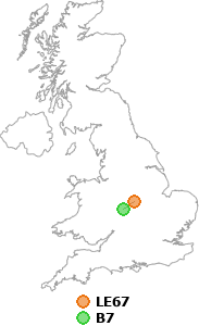 map showing distance between LE67 and B7