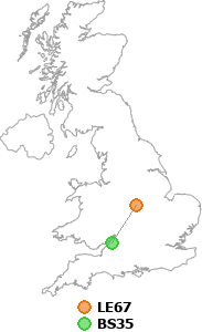 map showing distance between LE67 and BS35