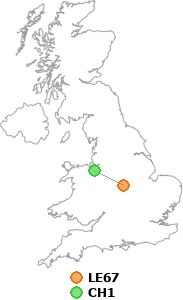 map showing distance between LE67 and CH1