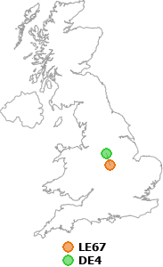 map showing distance between LE67 and DE4