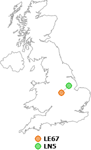 map showing distance between LE67 and LN5