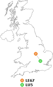 map showing distance between LE67 and LU5