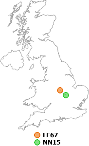 map showing distance between LE67 and NN15