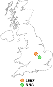 map showing distance between LE67 and NN8