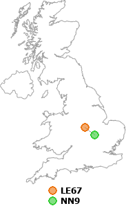 map showing distance between LE67 and NN9