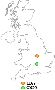 map showing distance between LE67 and OX29