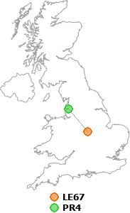 map showing distance between LE67 and PR4