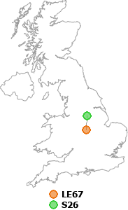 map showing distance between LE67 and S26