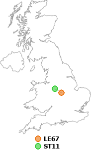map showing distance between LE67 and ST11