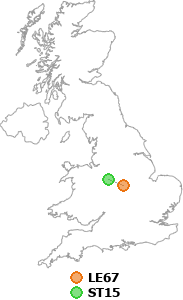 map showing distance between LE67 and ST15