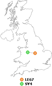 map showing distance between LE67 and SY4