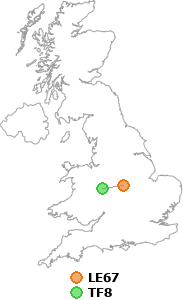 map showing distance between LE67 and TF8