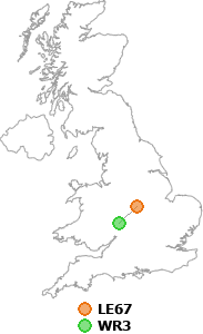 map showing distance between LE67 and WR3