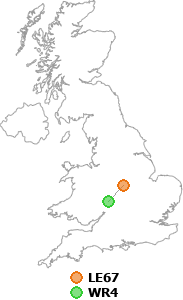map showing distance between LE67 and WR4