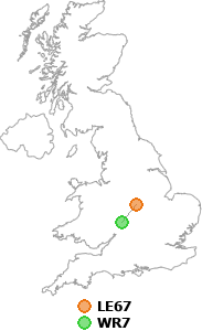 map showing distance between LE67 and WR7