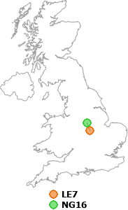 map showing distance between LE7 and NG16