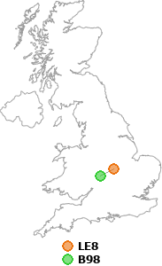 map showing distance between LE8 and B98