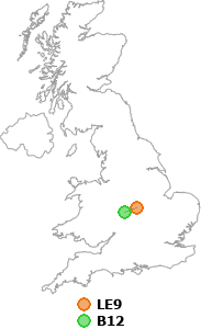 map showing distance between LE9 and B12