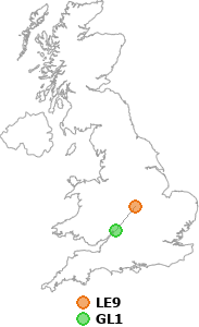 map showing distance between LE9 and GL1