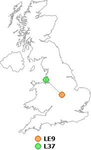 map showing distance between LE9 and L37