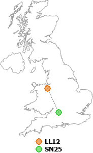map showing distance between LL12 and SN25