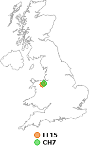 map showing distance between LL15 and CH7