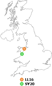 map showing distance between LL16 and SY20