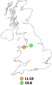 map showing distance between LL18 and OL8