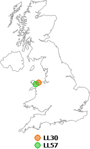 map showing distance between LL30 and LL57