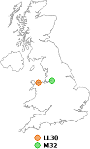 map showing distance between LL30 and M32