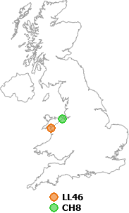 map showing distance between LL46 and CH8