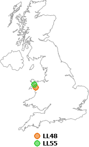 map showing distance between LL48 and LL55