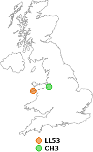 map showing distance between LL53 and CH3