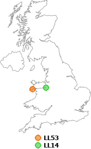 map showing distance between LL53 and LL14